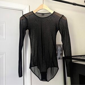 ONLY HEARTS NY black knit mesh sheer long sleeve bodysuit‎